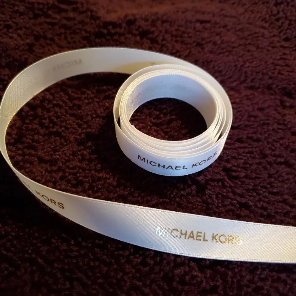 AUTHENTIC MICHAEL KORS Ribbon - 3 Yards White with Gold Lettering Gift Wrap/Bows